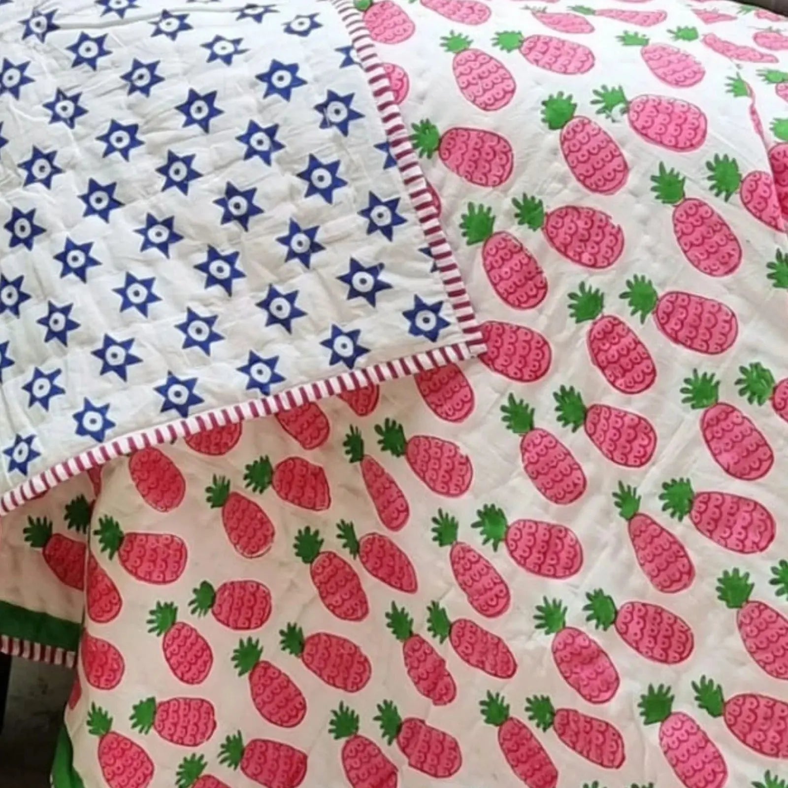 GOTS Certified Organic Cotton Reversible Baby Quilt (100x120cm) - Pink Pineapple Wholesale Hub