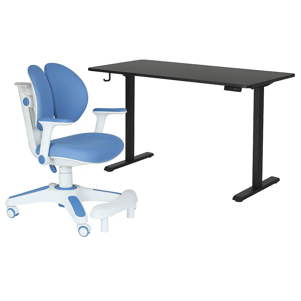 Ergonomic Kids Study Chair & Adjustable Electric Standing Desk Set – Blue Chair & Black Desk Wholesale Hub