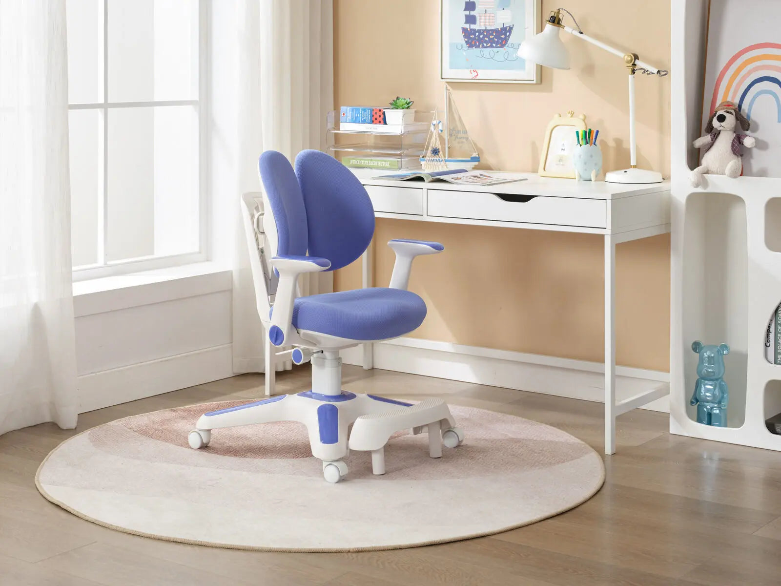 Ergonomic Kids Study Chair & Adjustable Electric Standing Desk Set – Blue Chair & Black Desk Wholesale Hub