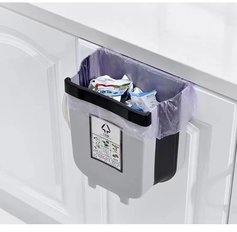 2x 9L Kitchen Wall Mounted Foldable Waste Bin Hanging Trash Can - Brown Wholesale Hub