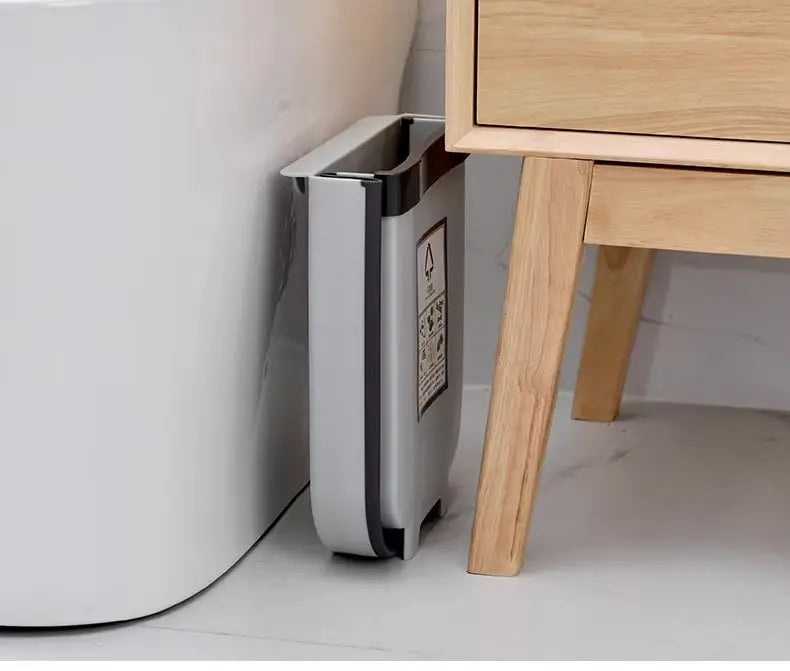 2x 9L Kitchen Wall Mounted Foldable Waste Bin Hanging Trash Can - Brown Wholesale Hub