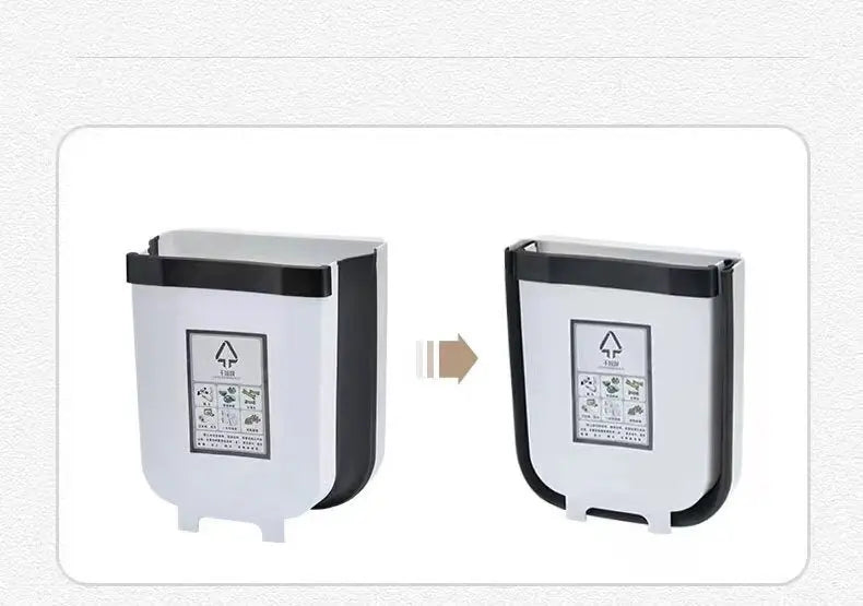 2x 9L Kitchen Wall Mounted Foldable Waste Bin Hanging Trash Can - Brown Wholesale Hub