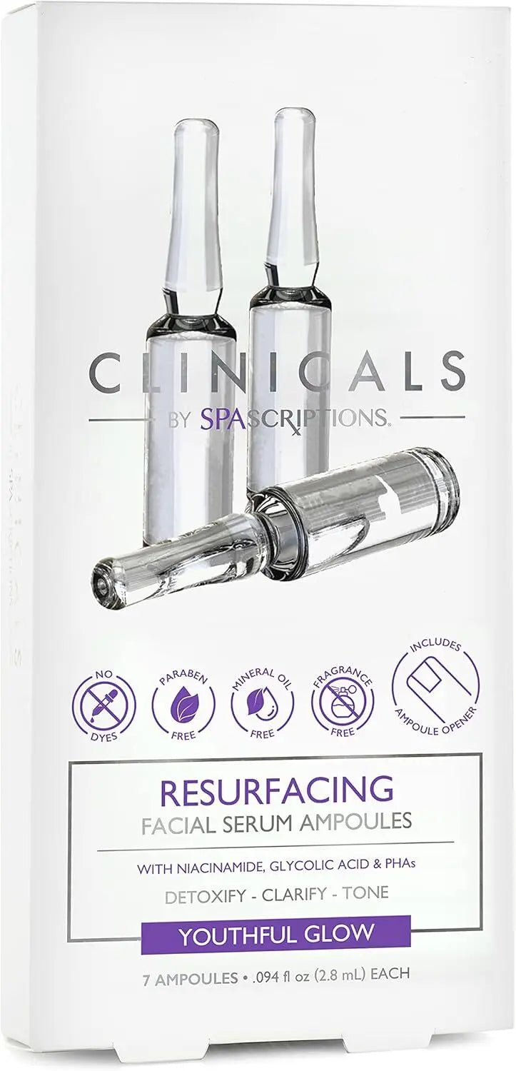 Spascriptions Clinicals Resurfacing Serum Ampoules 7-Pack 2.8ml Each Niacinamide Glycolic Acid PHAs Youthful Glow Wholesale Hub