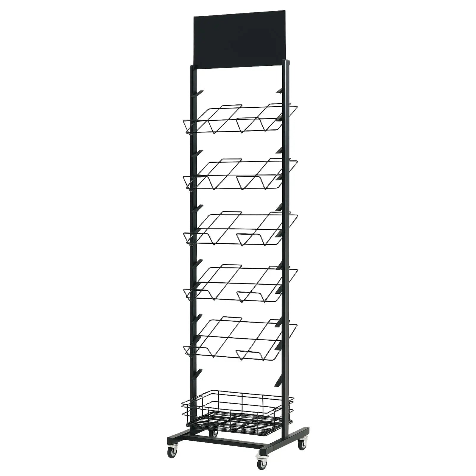 12 Tier Placemat Brochure Magazine Newspaper Display Rack Storage Stand on Wheels - Black Frame Wholesale Hub