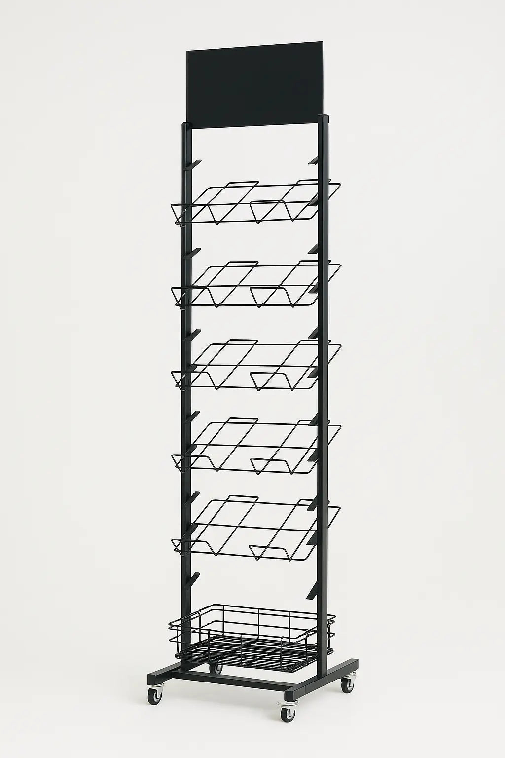 12 Tier Placemat Brochure Magazine Newspaper Display Rack Storage Stand on Wheels - Black Frame Wholesale Hub