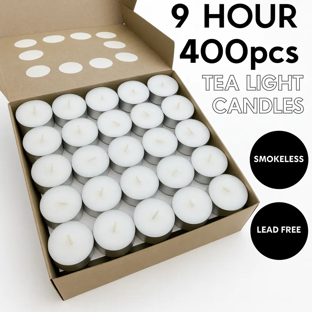 400pcs TEA LIGHT CANDLES 9 Hour Burn Tealight Wedding Smokeless Crystal Wax BULK Wholesale Hub