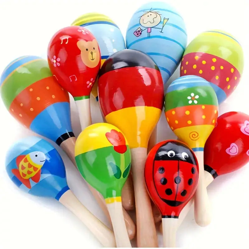 3x WOODEN MARACAS Musical Egg Percussion Toy Shakers Rattles Rumba Party Wholesale Hub