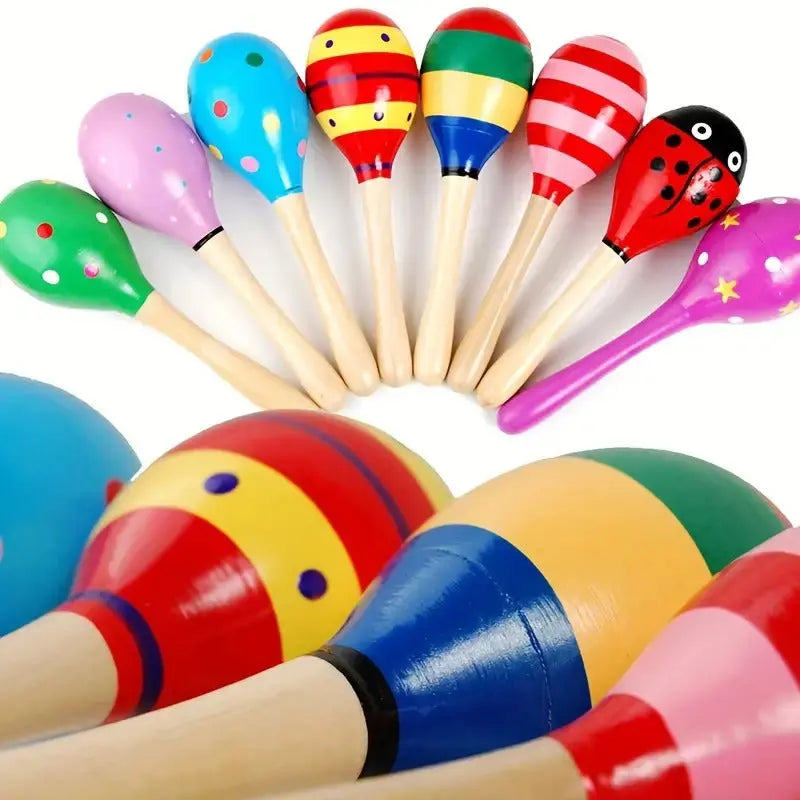 3x WOODEN MARACAS Musical Egg Percussion Toy Shakers Rattles Rumba Party Wholesale Hub