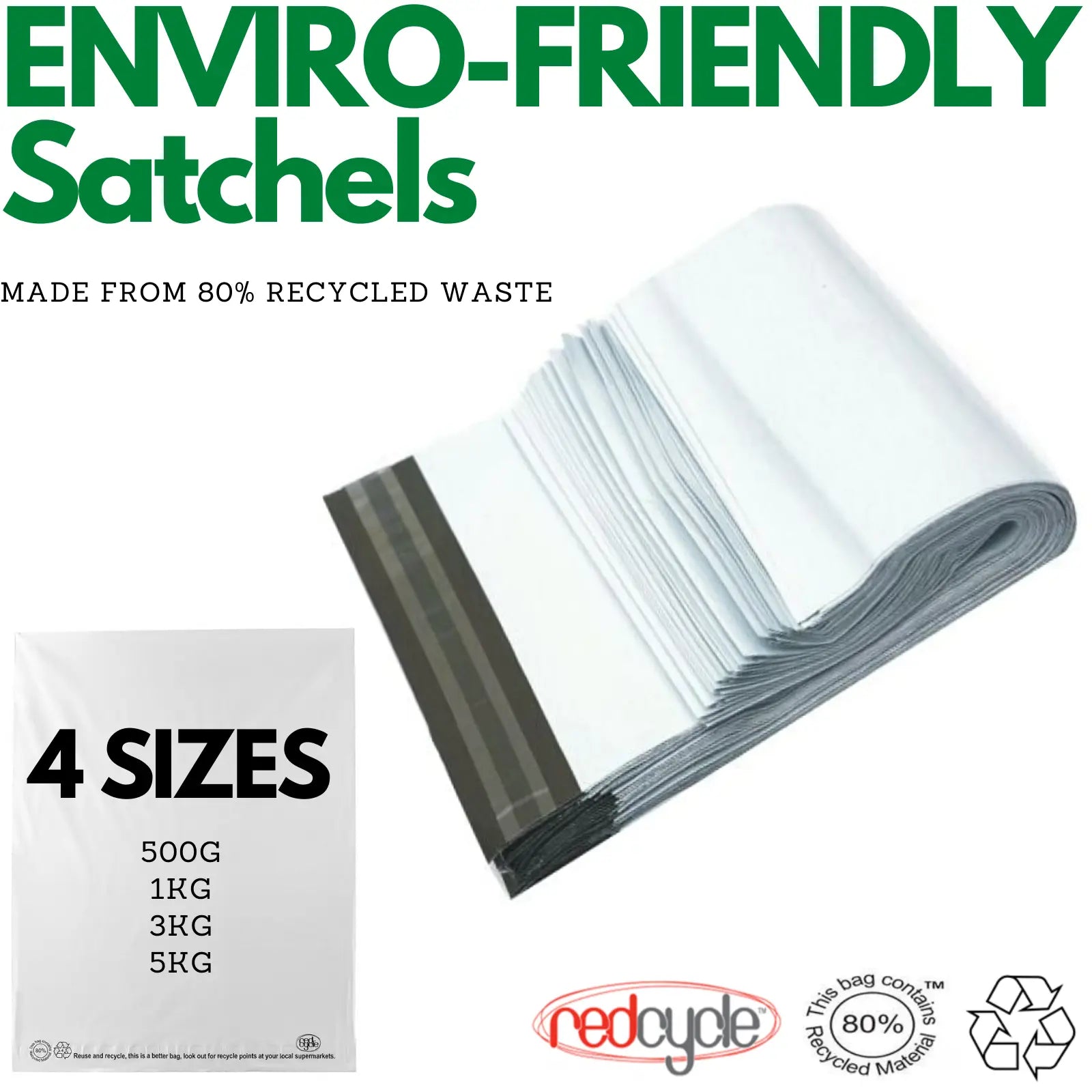 Enviro Recycled Courier Satchels Poly Mailer Bag Accredited Self Sealing Shipping - 5kg (510x435x50mm) - 500pcs Wholesale Hub