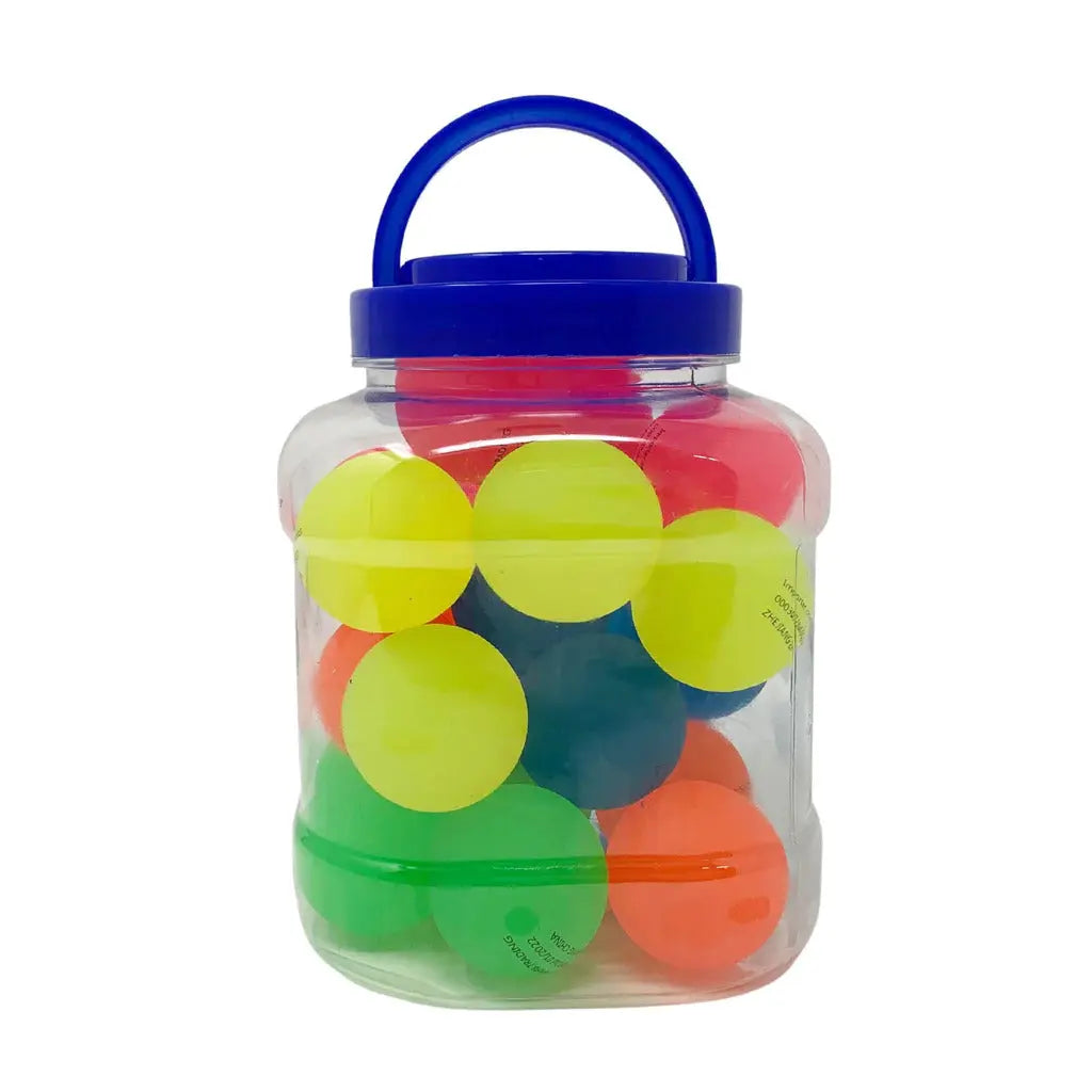 10pcs Large Frosted Rubber Bouncing Balls 60mm Mixed Colours Bulk w Storage Tub Wholesale Hub