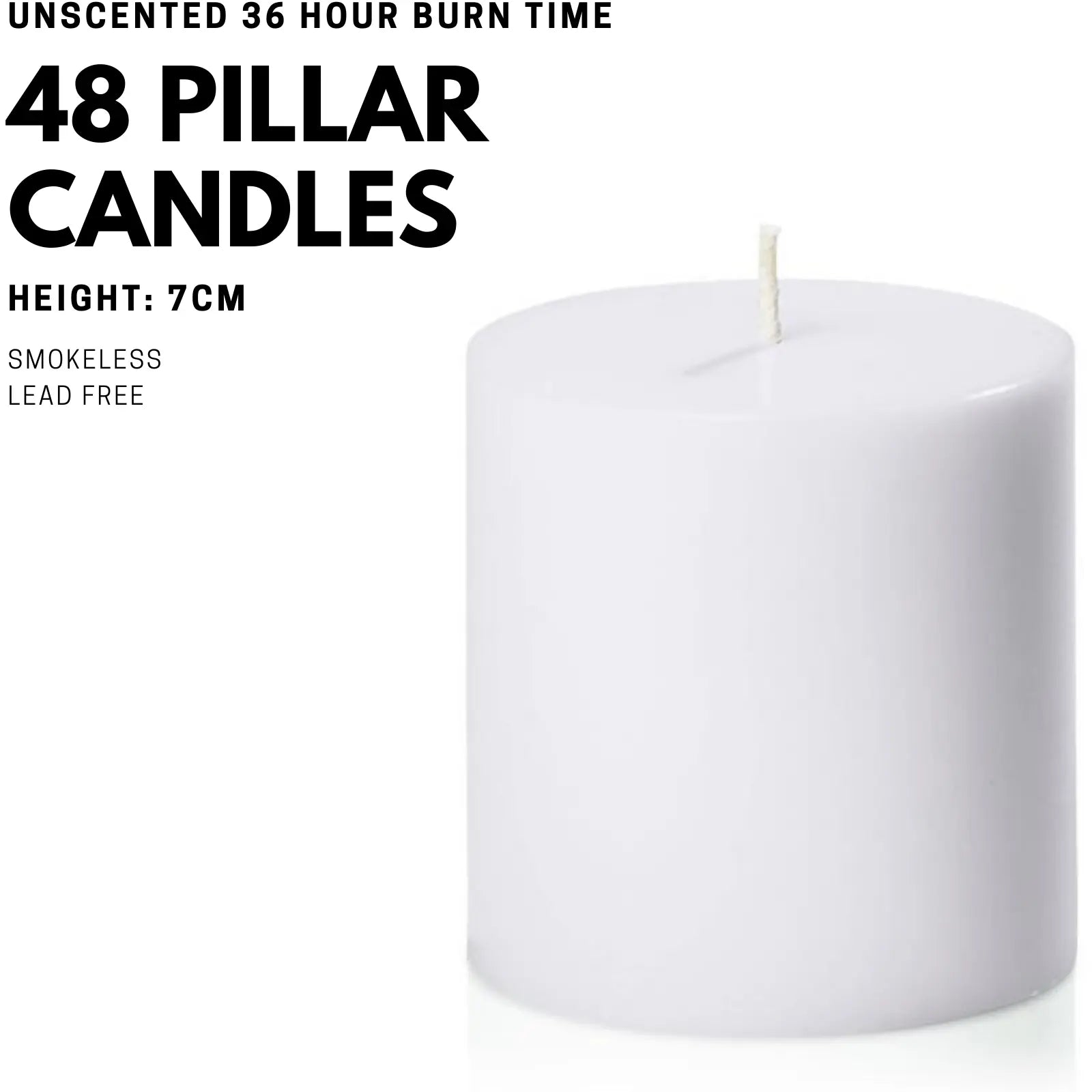 48x Premium Church Candle Pillar Candles White Unscented Lead Free 36Hrs - 7*7cm Wholesale Hub