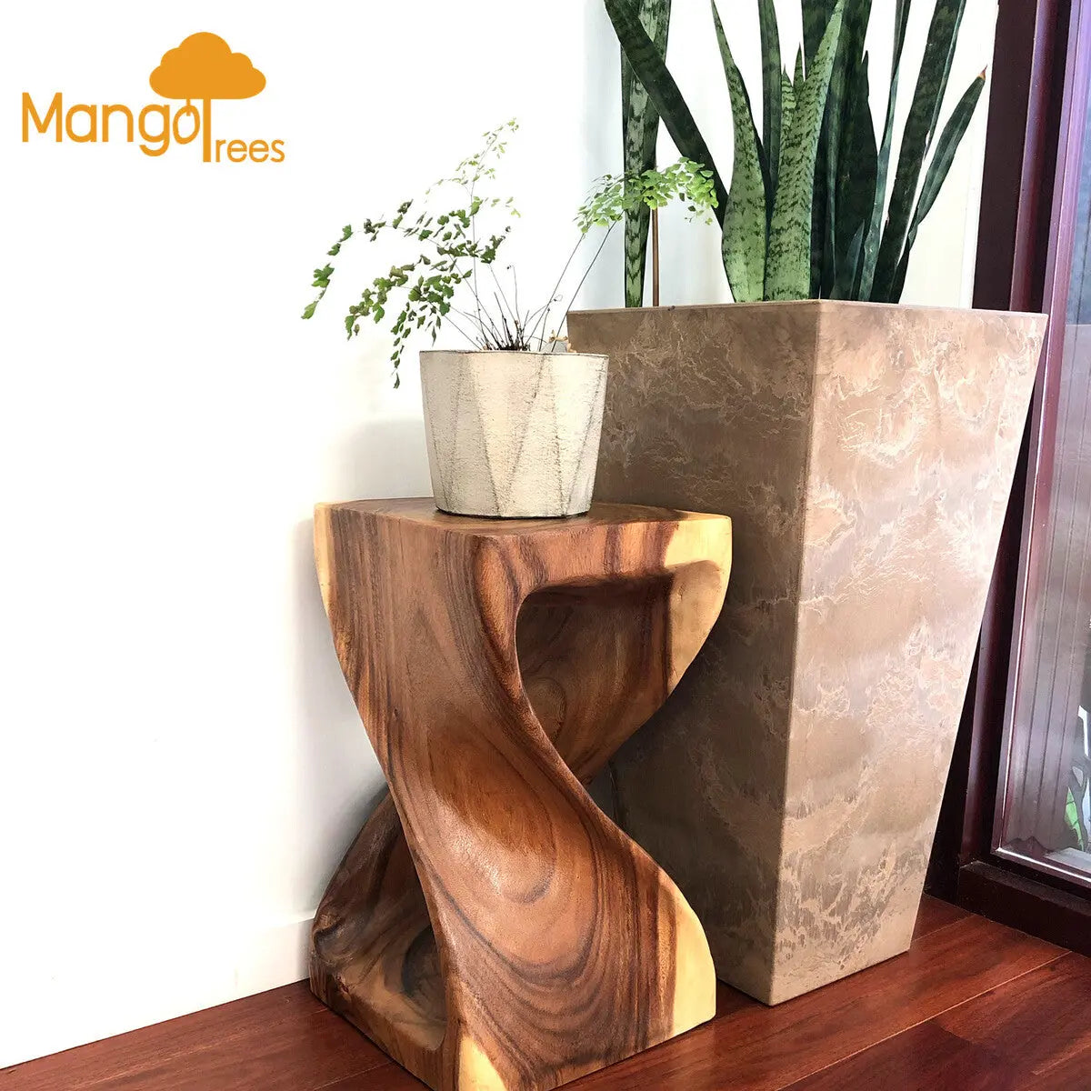 The Twist Raintree Wood Side Table/Corner Table/Planet Stand Clear Finish Wholesale Hub