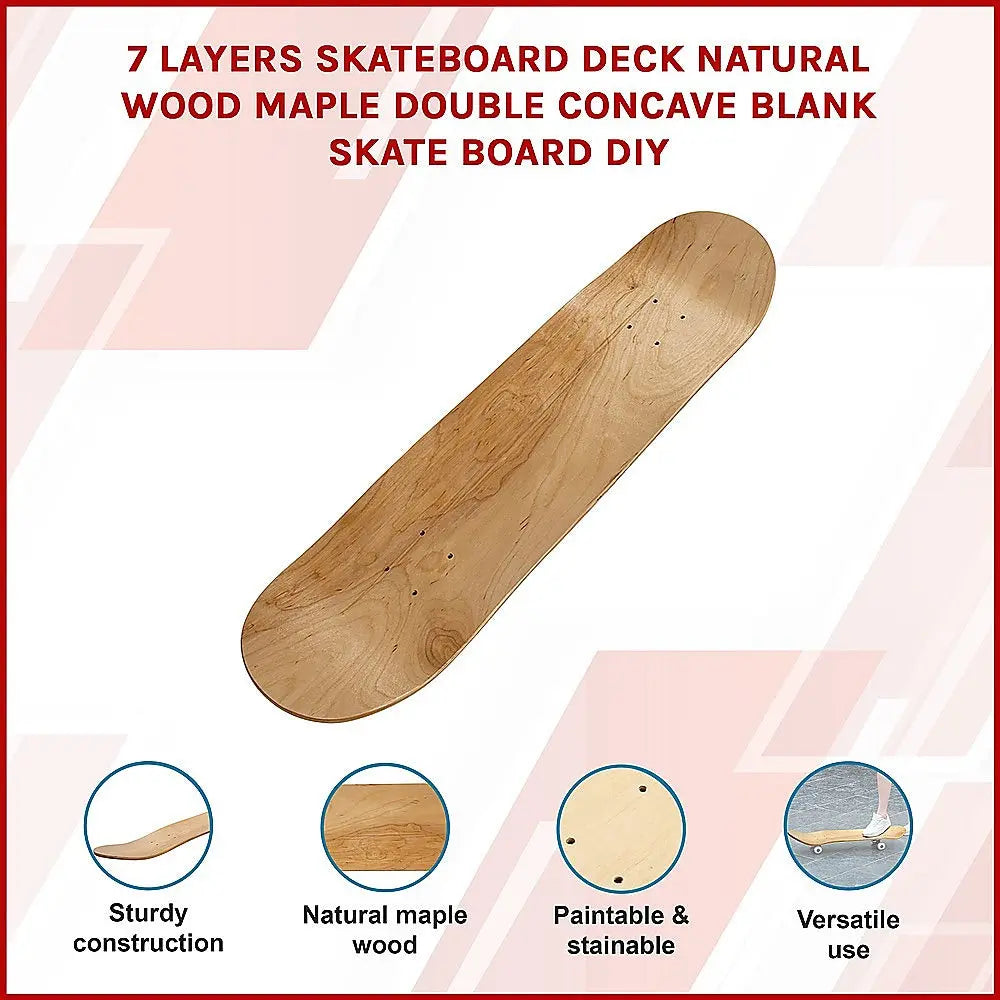 7 Layers Skateboard Deck Natural Wood Maple Double Concave Blank Skate Board DIY Wholesale Hub