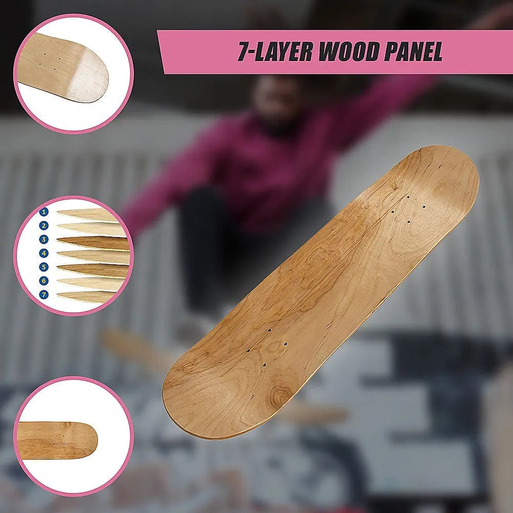 7 Layers Skateboard Deck Natural Wood Maple Double Concave Blank Skate Board DIY Wholesale Hub