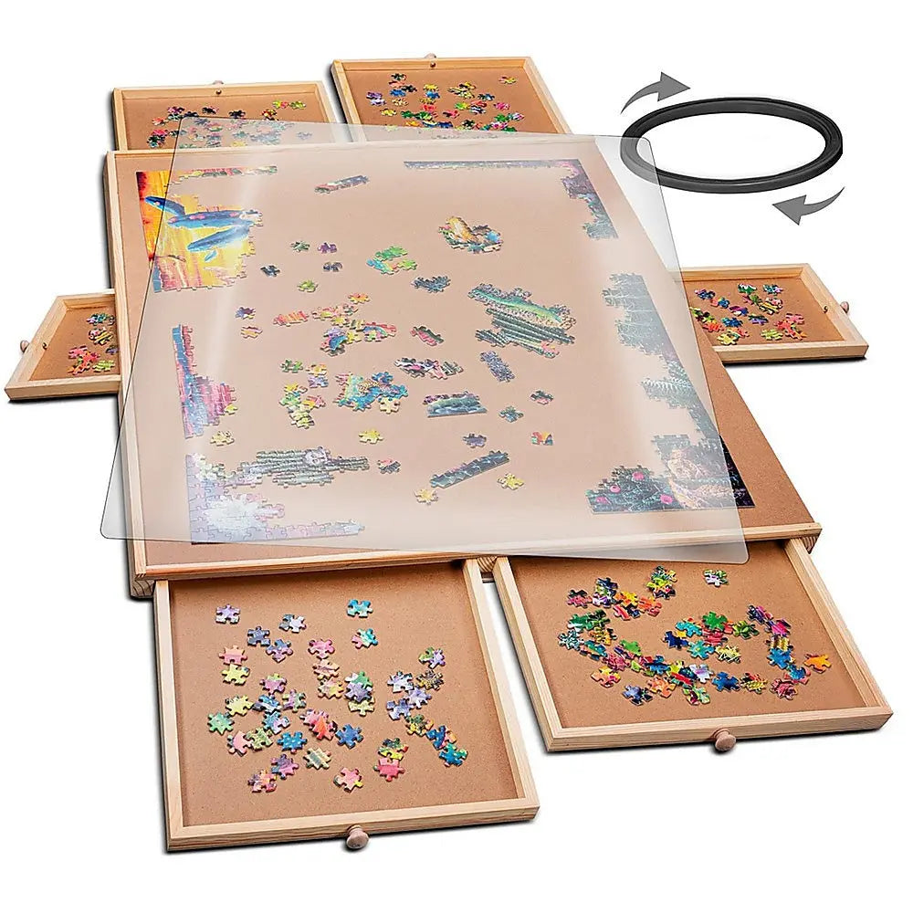 1500 Piece Rotating Wooden Jigsaw Puzzle Table 6 Drawers Board Wholesale Hub