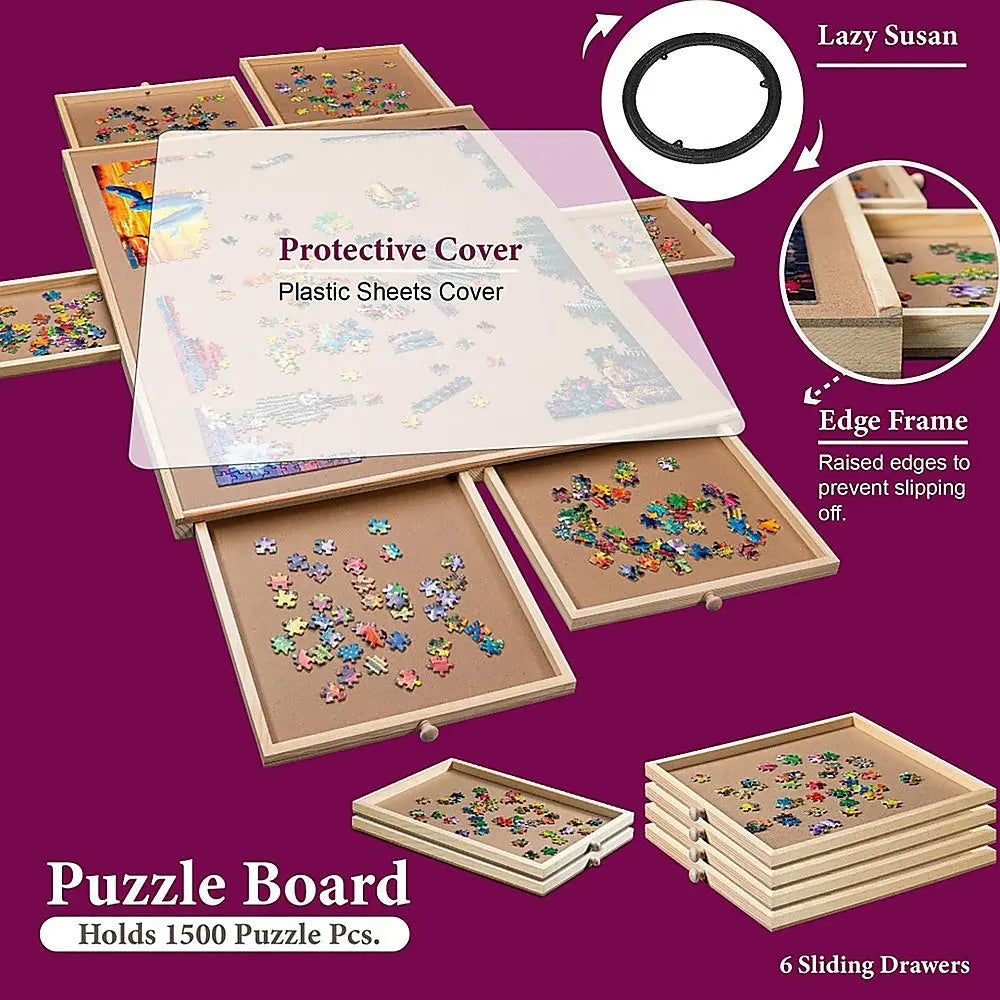 1500 Piece Rotating Wooden Jigsaw Puzzle Table 6 Drawers Board Wholesale Hub