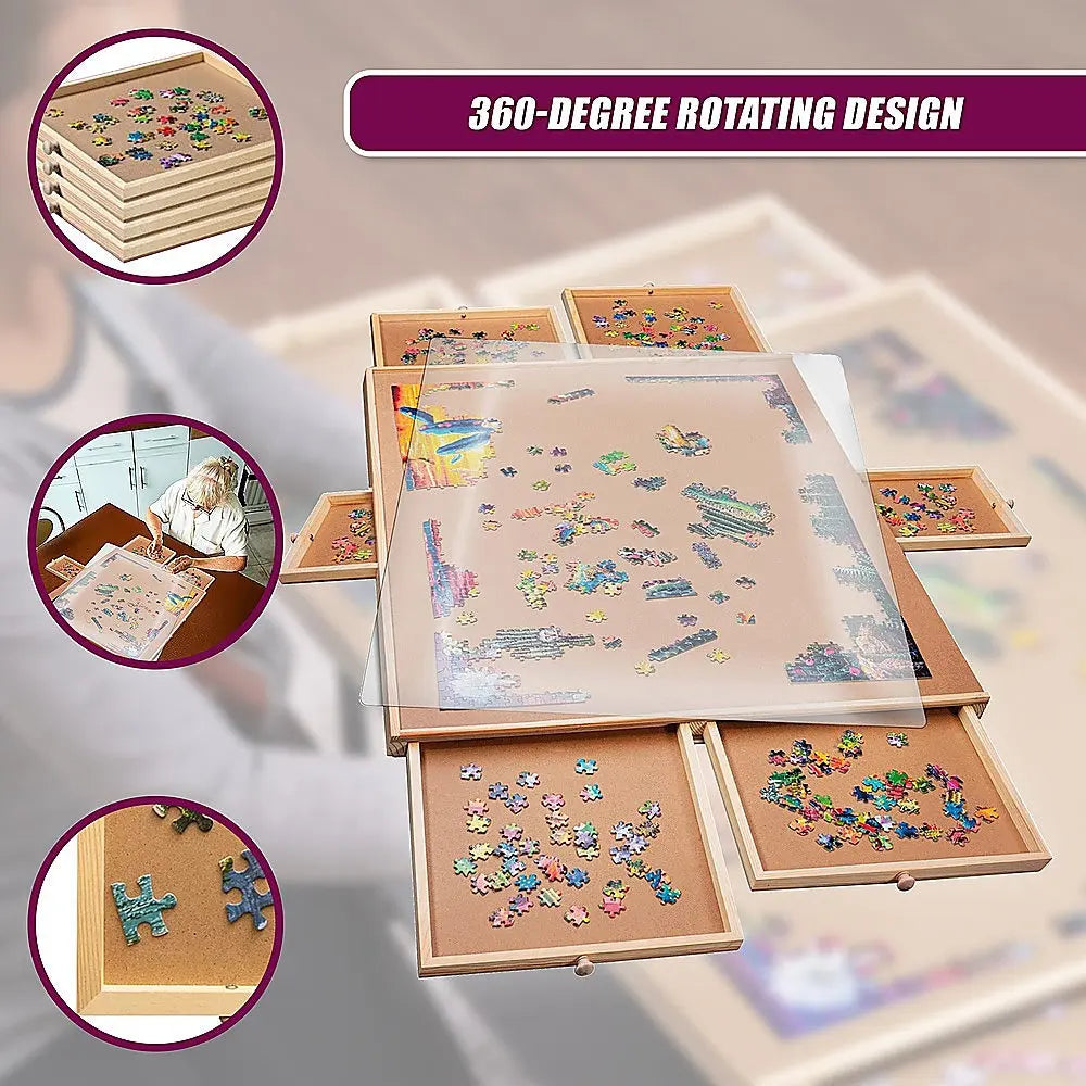 1500 Piece Rotating Wooden Jigsaw Puzzle Table 6 Drawers Board Wholesale Hub