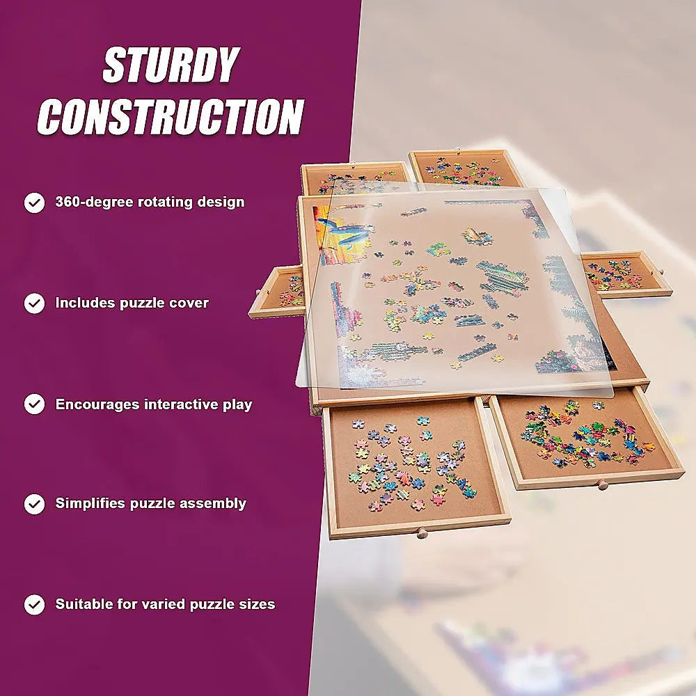 1500 Piece Rotating Wooden Jigsaw Puzzle Table 6 Drawers Board Wholesale Hub
