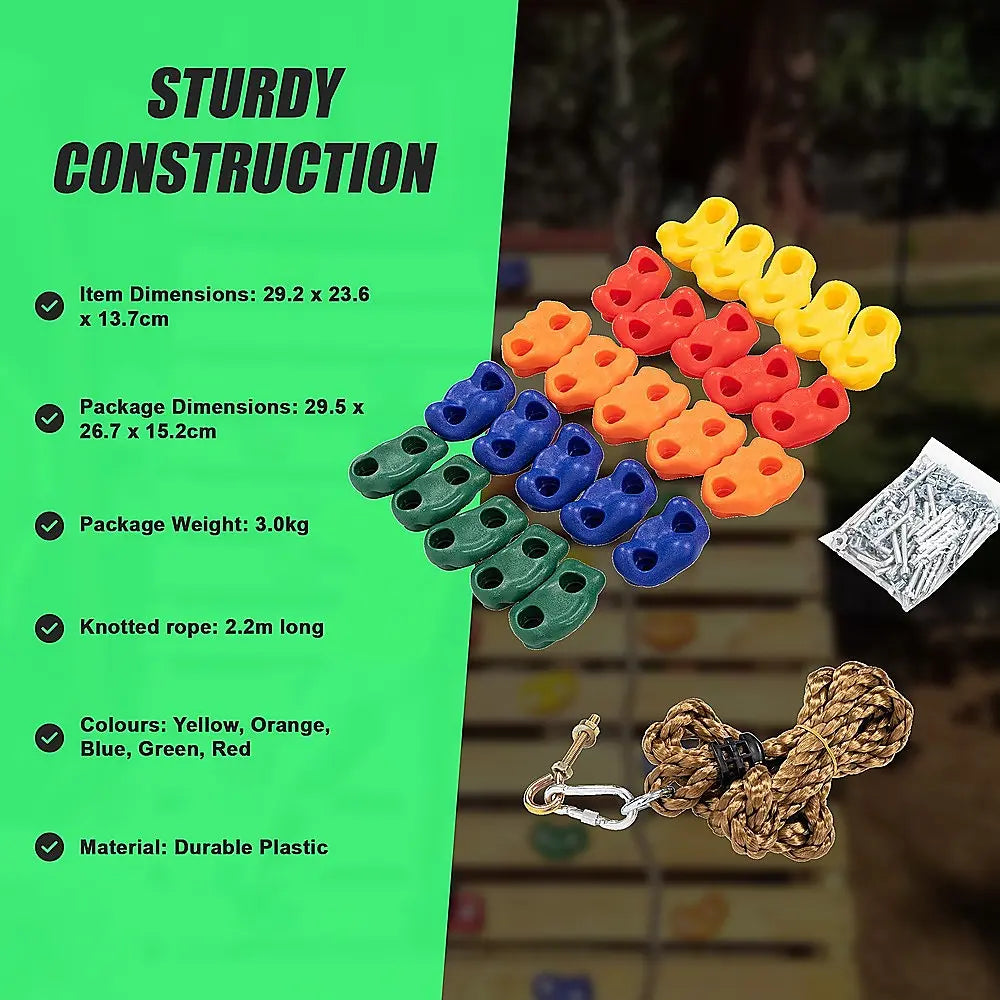 Jungle Gym Rock Climbing Holds Kids Wall Mounting Hardware Knotted Rope 25 Handles Playground Wholesale Hub