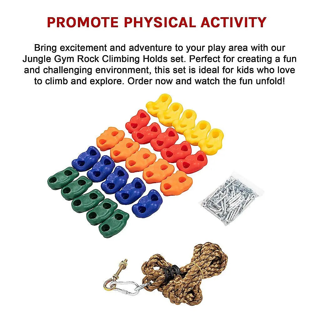 Jungle Gym Rock Climbing Holds Kids Wall Mounting Hardware Knotted Rope 25 Handles Playground Wholesale Hub