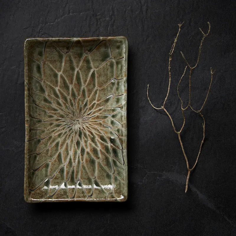 Sushi Plate 22cm Forest Green Net Design Wholesale Hub