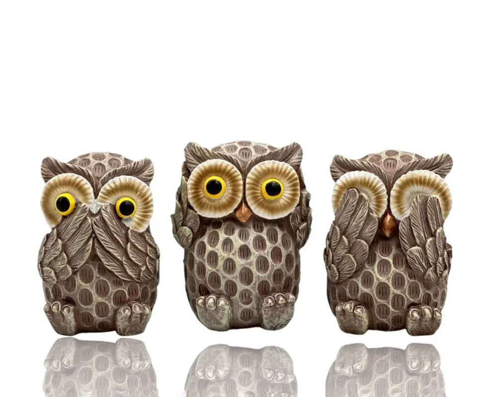 Set 3 See No Evil Owl Cement Statues 10cm Wholesale Hub