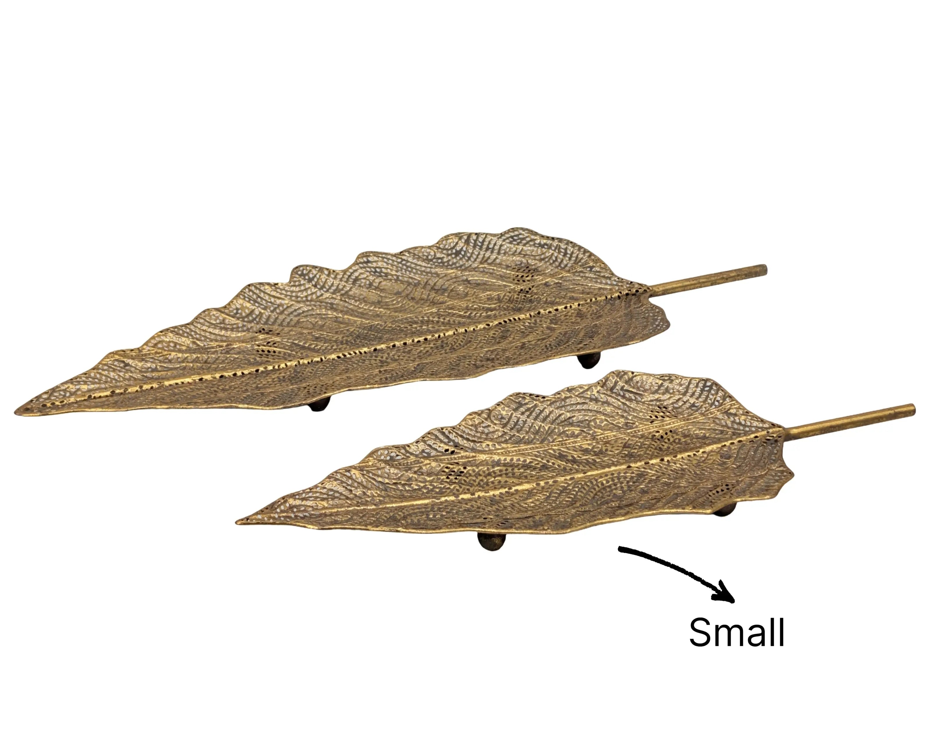 bulk 6 Rustic Gold Metal Leaf Tray 4cm Wholesale Hub