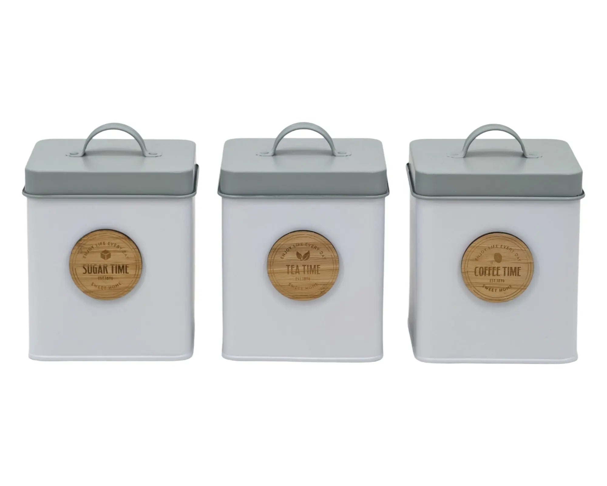Set 3 Metal Kitchen Storage Tin Sugar Tea Coffee 18cm Wholesale Hub
