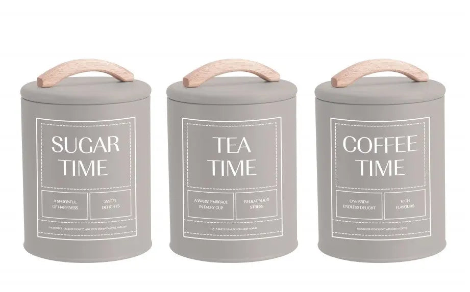 Set 3 Almond Cream Metal Coffee Tea Sugar Storage Tins 11x15cm Wholesale Hub