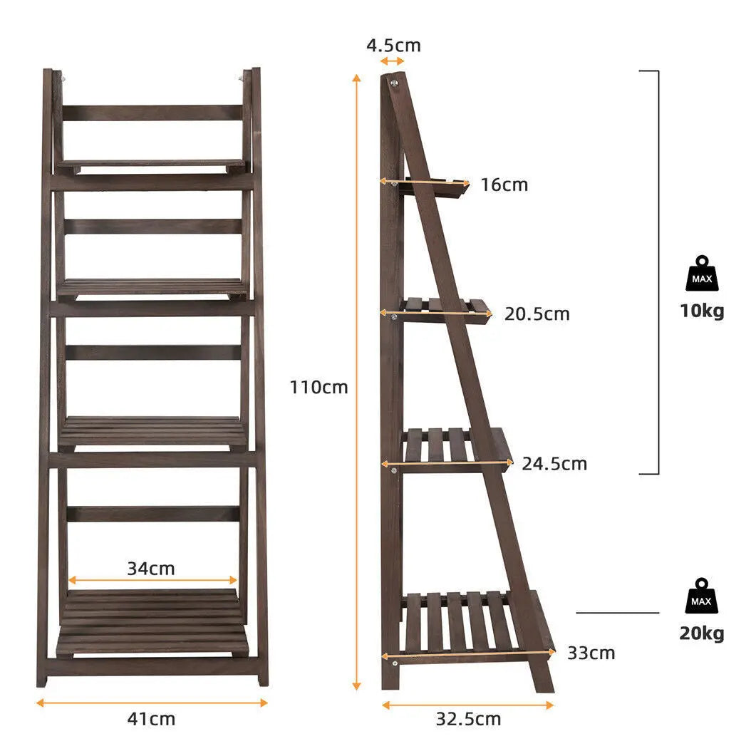 Retro 4 Tier Wooden Ladder Bookcase Folding Book Shelf Plant Stand Storage Rack Wholesale Hub
