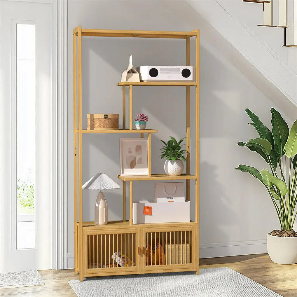 6 Tiers Freestanding Bamboo Storage Shelf High & Low Shelf Bookshelf Plant Stand Wholesale Hub