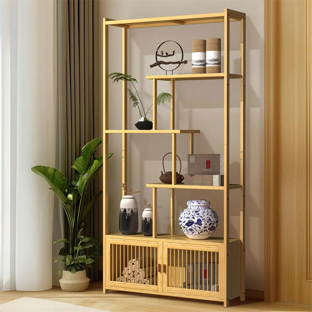 6 Tiers Freestanding Bamboo Storage Shelf High & Low Shelf Bookshelf Plant Stand Wholesale Hub