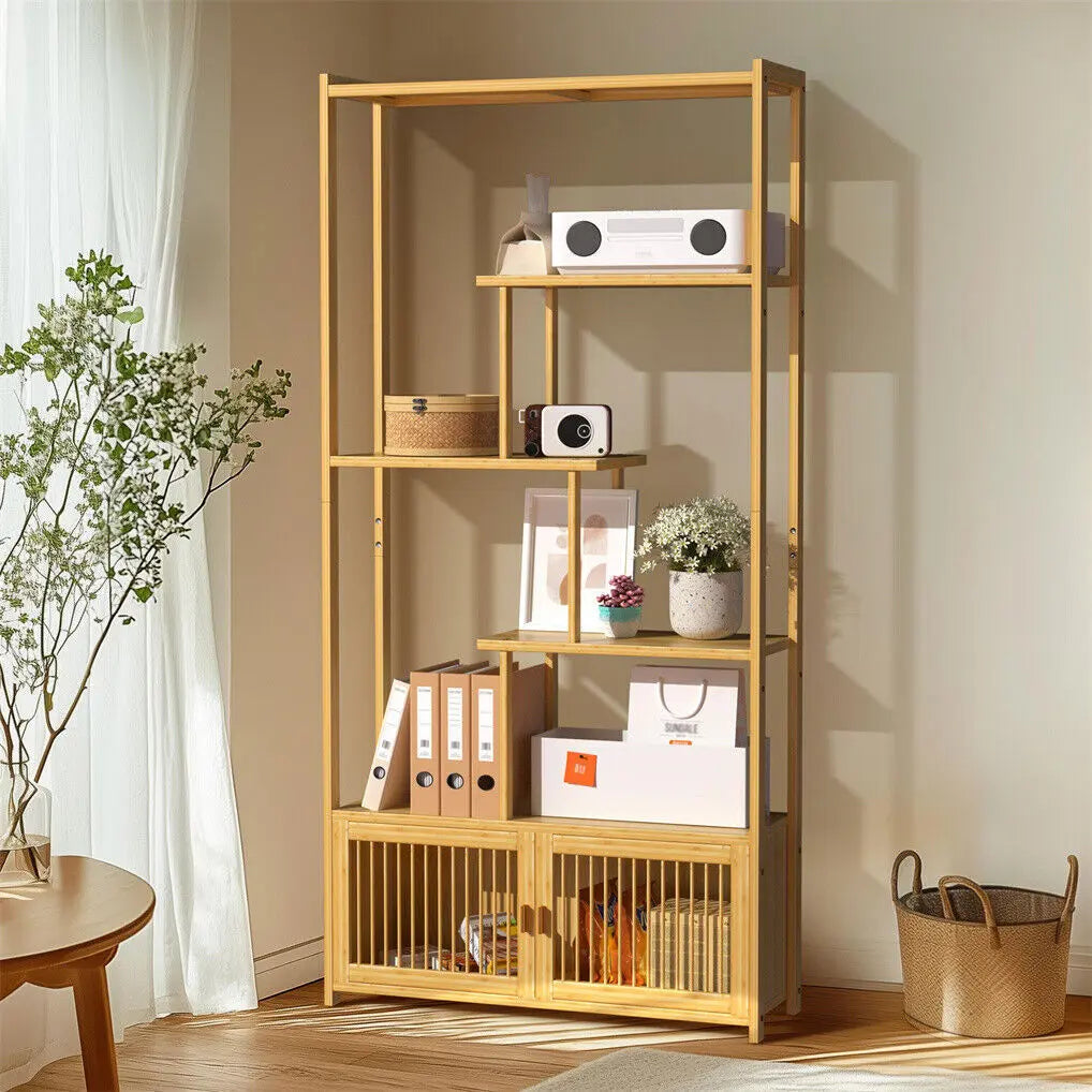 6 Tiers Freestanding Bamboo Storage Shelf High & Low Shelf Bookshelf Plant Stand Wholesale Hub