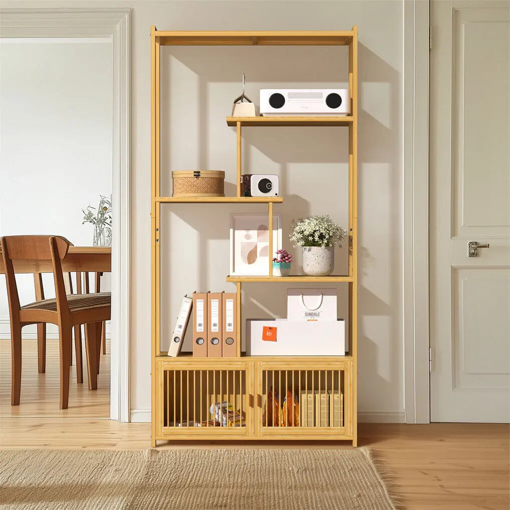 6 Tiers Freestanding Bamboo Storage Shelf High & Low Shelf Bookshelf Plant Stand Wholesale Hub