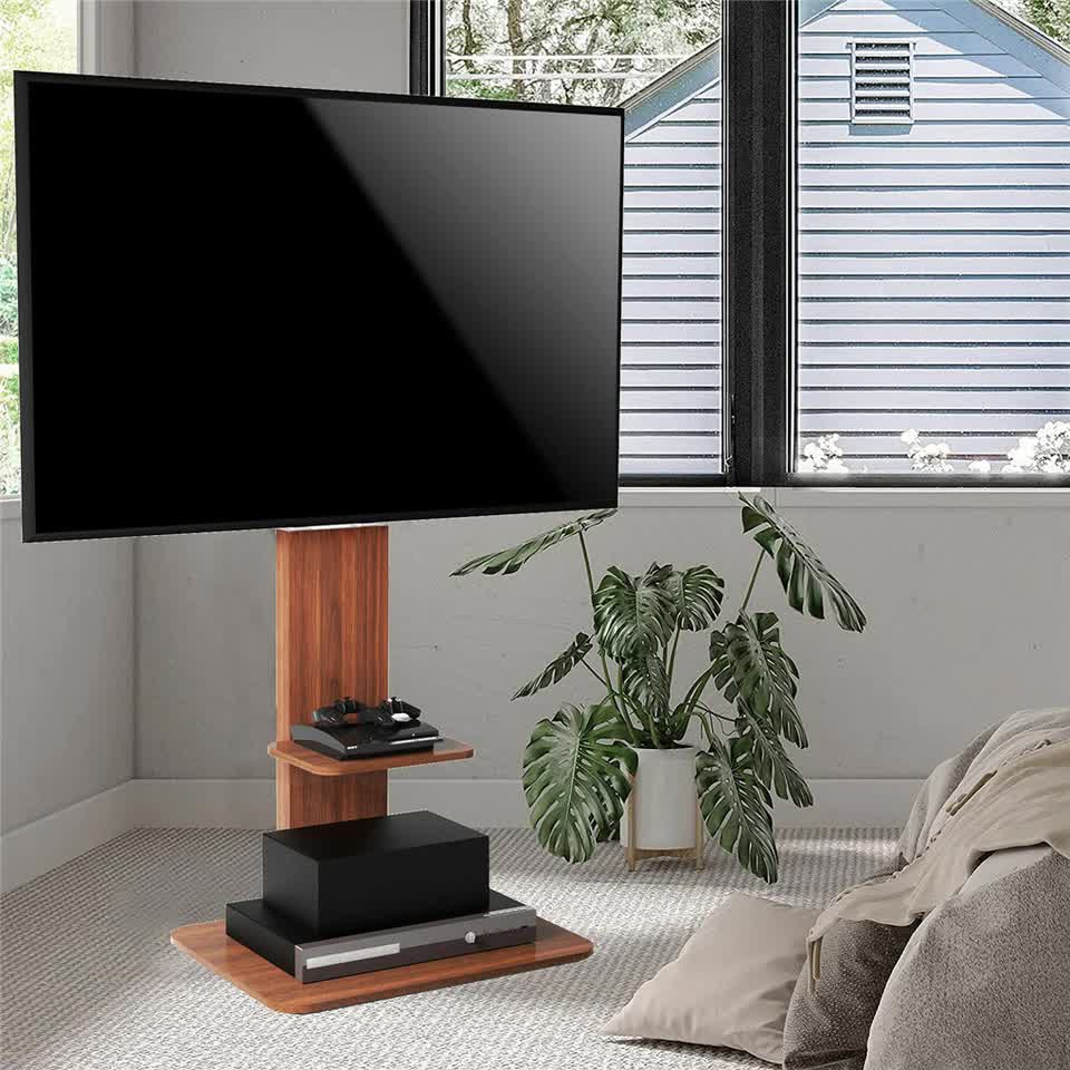 32"-65" Tv Floor Stand Adjustable Corner Tv Mount Bracket With Sturdy Wood Base Wholesale Hub