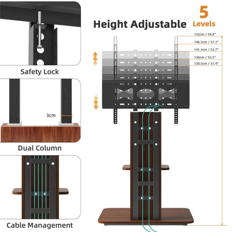 32"-65" Tv Floor Stand Adjustable Corner Tv Mount Bracket With Sturdy Wood Base Wholesale Hub