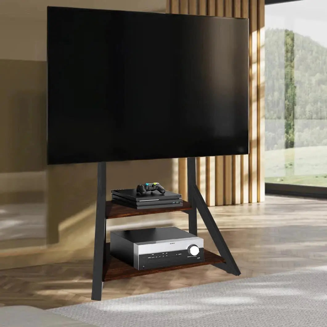 2 Tiers Black Shelves Heavy Duty Universal Tv Floor Stand For 32-75 Inches Wholesale Hub
