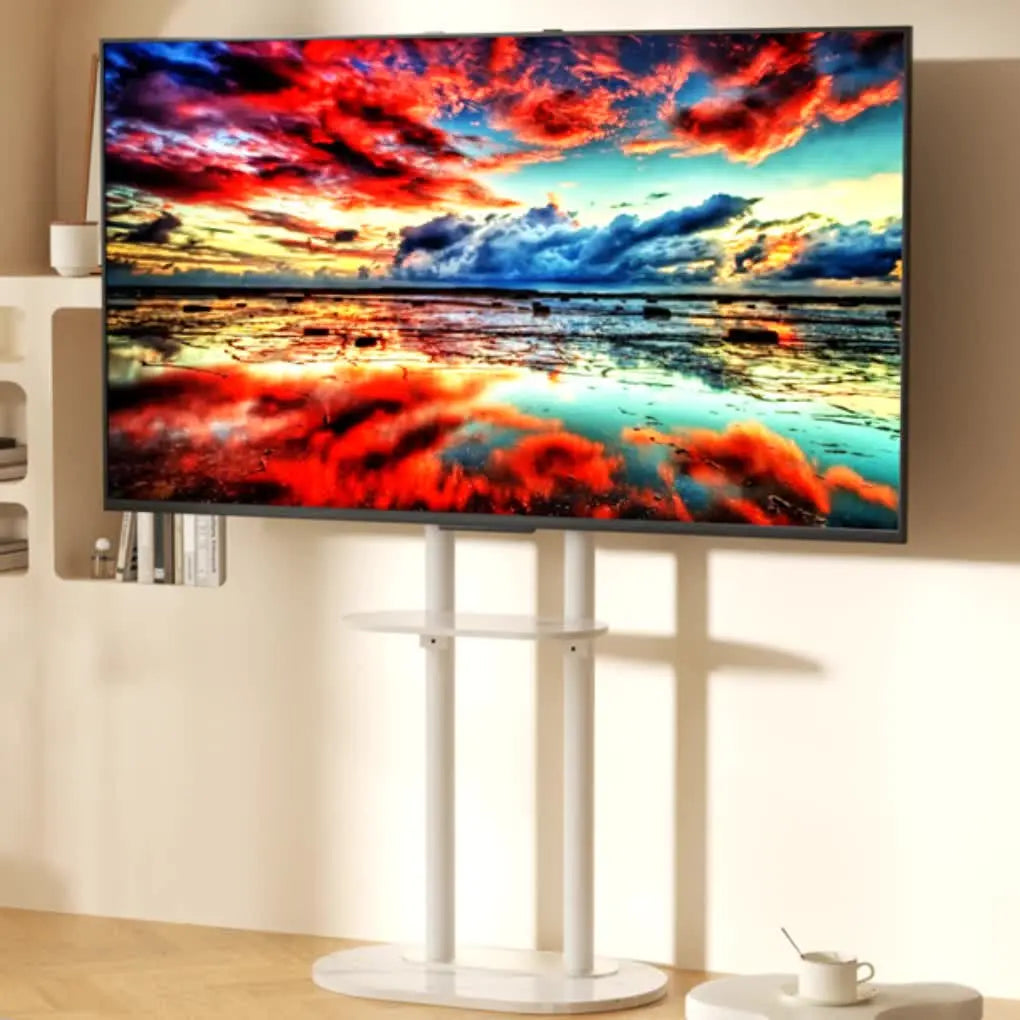 Minimalist Marble Textured Floor Tv Stand 32"-75" Strong Steel Tv Bracket Stable Wholesale Hub