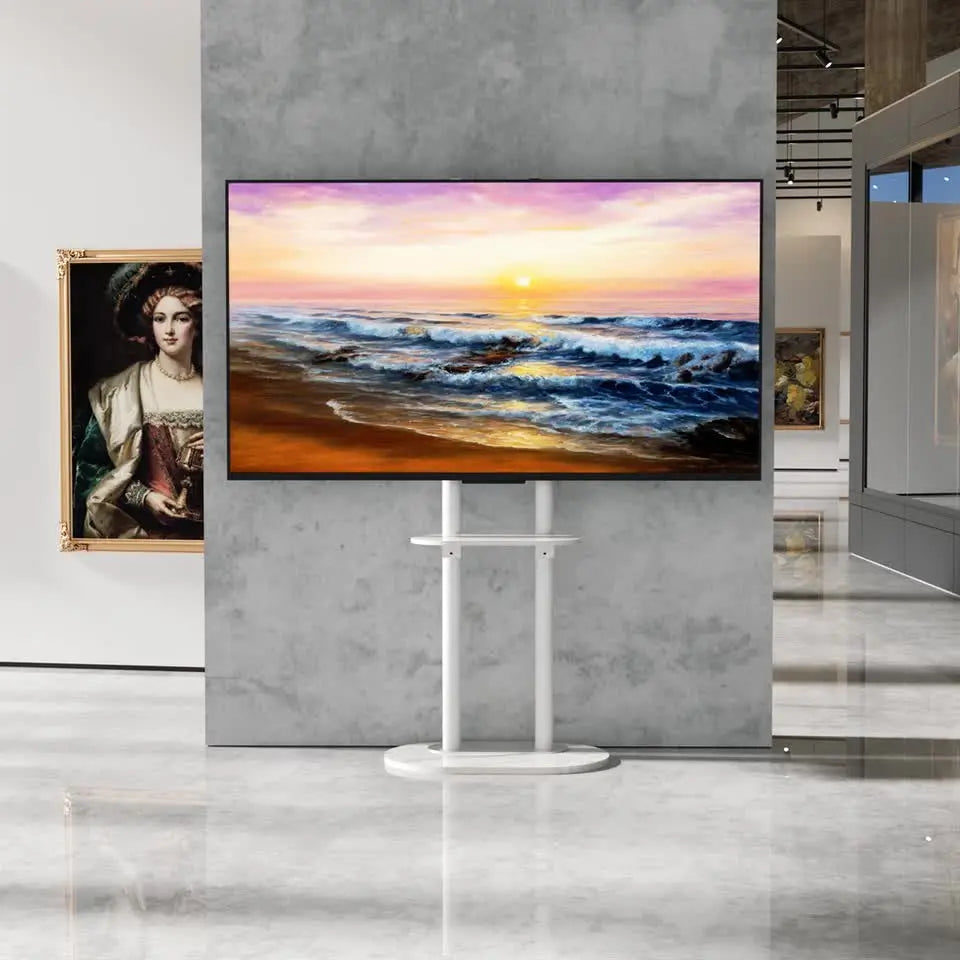 Minimalist Marble Textured Floor Tv Stand 32"-75" Strong Steel Tv Bracket Stable Wholesale Hub