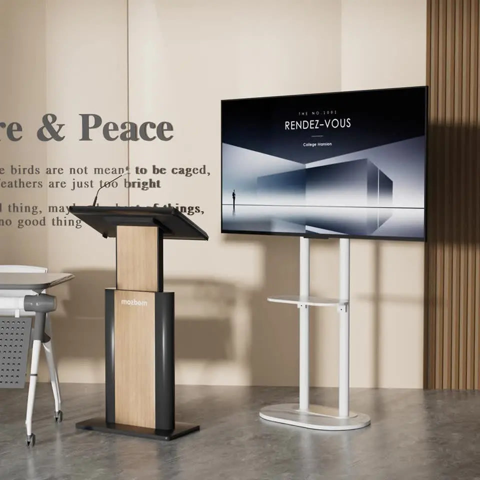 Minimalist Marble Textured Floor Tv Stand 32"-75" Strong Steel Tv Bracket Stable Wholesale Hub