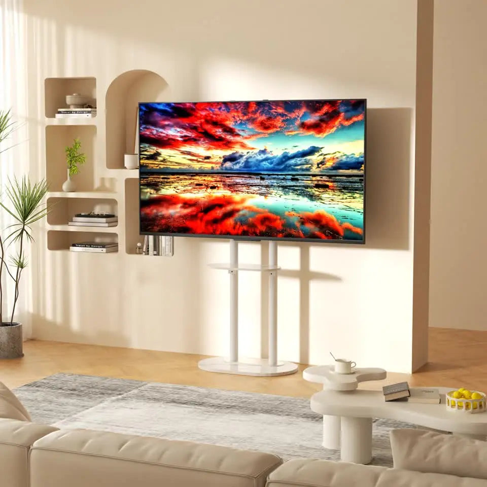 Minimalist Marble Textured Floor Tv Stand 32"-75" Strong Steel Tv Bracket Stable Wholesale Hub