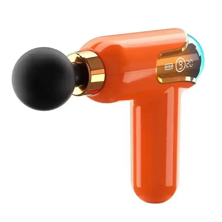 LC002 Orange Portable Massage Gun - Deep Tissue Muscle Massager with 4 Heads and 9 Speed Settings Wholesale Hub