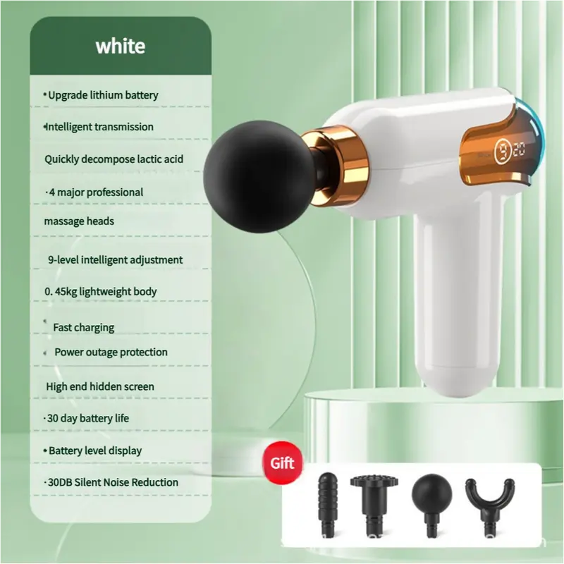 LC002 White Portable Massage Gun - Deep Tissue Muscle Massager with 4 Heads and 9 Speed Settings Wholesale Hub