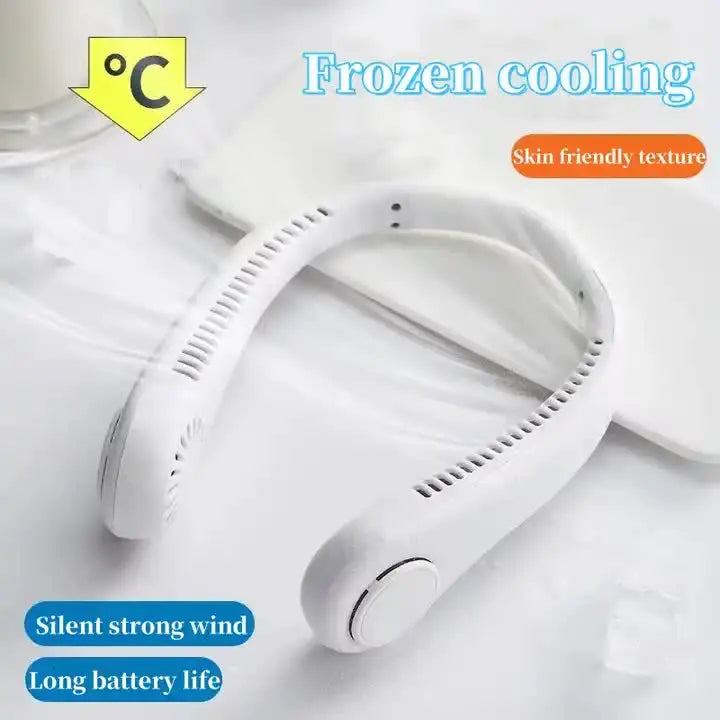 2PCS Blue Leafless Hanging Neck Fan - Rechargeable Portable Hands-Free Cooling Fan with 3 Speeds Wholesale Hub