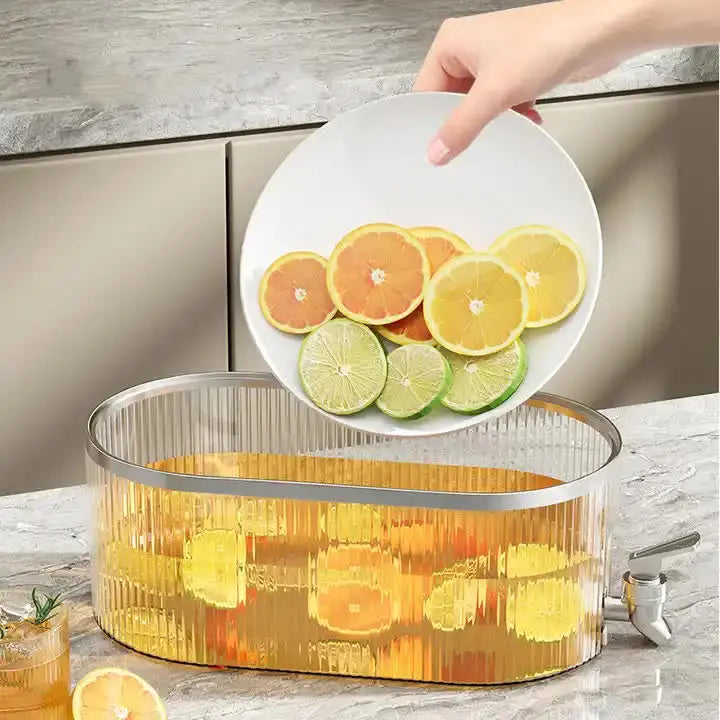 Cream White Refrigerator Cold Water Dispenser - 5.3L Fruit Tea Jug with Tap for Home Beverages Wholesale Hub