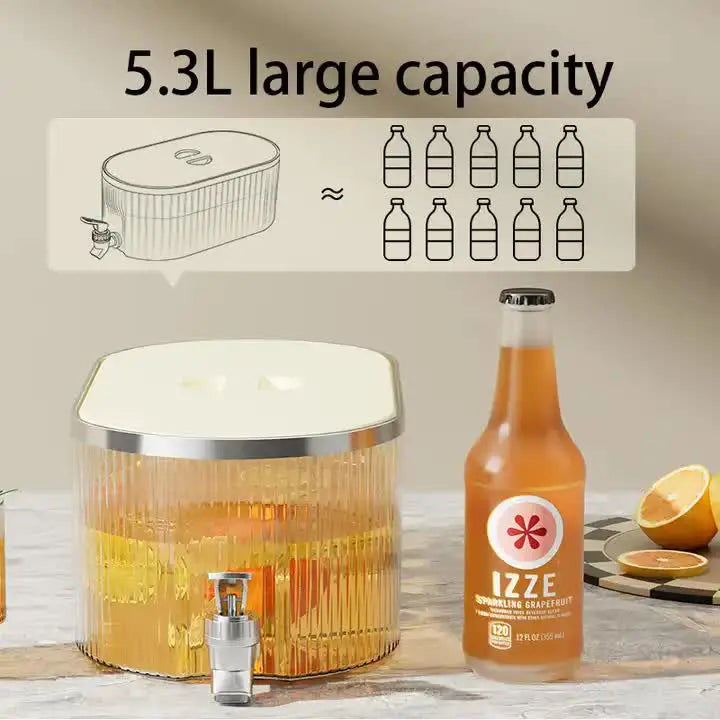 Cream White Refrigerator Cold Water Dispenser - 5.3L Fruit Tea Jug with Tap for Home Beverages Wholesale Hub