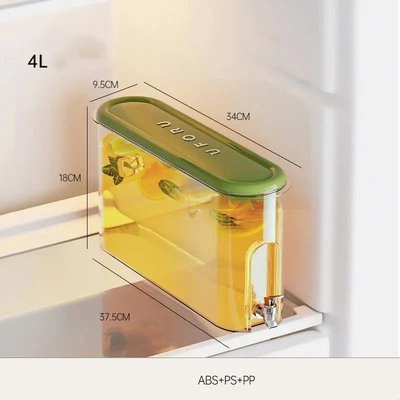 Green Refrigerator Cold Water Jug with Tap - 4L Large Capacity Sealed Beverage Dispenser for Juice and Water Wholesale Hub