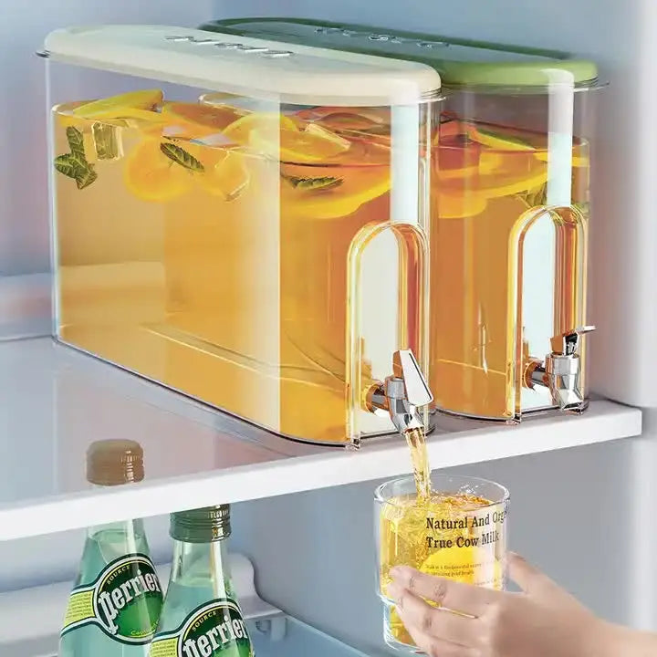 Green Refrigerator Cold Water Jug with Tap - 4L Large Capacity Sealed Beverage Dispenser for Juice and Water Wholesale Hub
