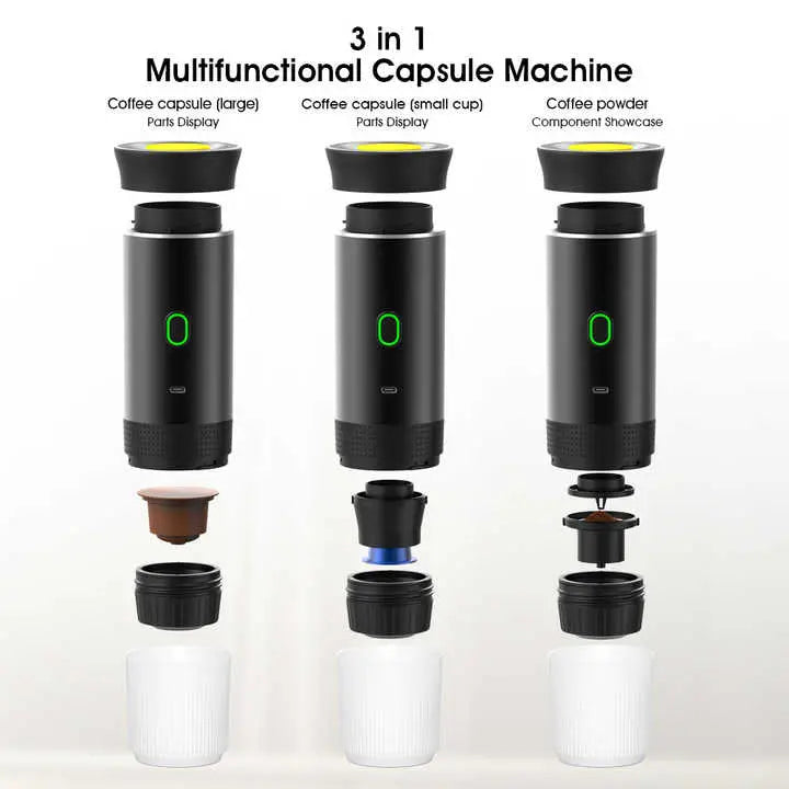 Black Portable Espresso Coffee Machine - Universal 3-in-1 Capsule, Coffee Powder, and Espresso Maker Wholesale Hub