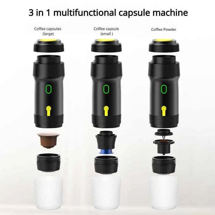 Black Portable Fully Automatic Espresso Coffee Machine - Universal 3-in-1 Capsule, Coffee Powder & Espresso Maker Wholesale Hub